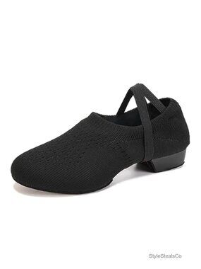 Women's Latin Dance Practice Shoes 1" Low Heel Closed Toe Split-Sole Knit